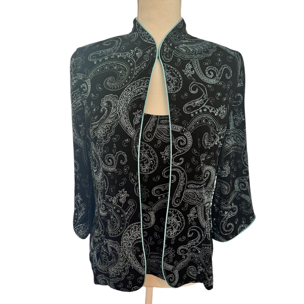 Alex Evenings Black and Silver Paisley Blouse